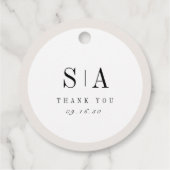 Verfijnd minimalistisch trouwfeest met monogram bedankjes labels (Achterkant)