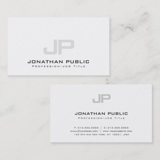 Verfijnd Modern Monogram Clean Plain Luxe Visitekaartje (Voorkant / Achterkant)