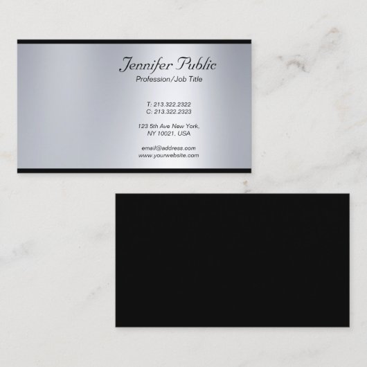 Verfijnd Modern Script Silver Professional Visitekaartje (Voorkant / Achterkant)