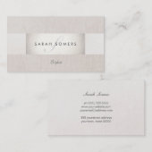 Verfijnd Modern Zilver en Linnen Monogram Visitekaartje (Voorkant / Achterkant)