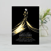 Verfijnd Modern Zwart Elegant Quinceanera Folie Uitnodiging (Staand Voorkant)