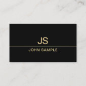 Verfijnd Modern Zwart en Goud Monogram Luxe Visitekaartje (Voorkant)