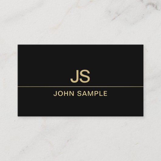 Verfijnd Modern Zwart en Goud Monogram Luxe Visitekaartje (Voorkant)