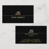 Verfijnd Modern Zwart en Goud Monogram Luxe Visitekaartje (Voorkant / Achterkant)
