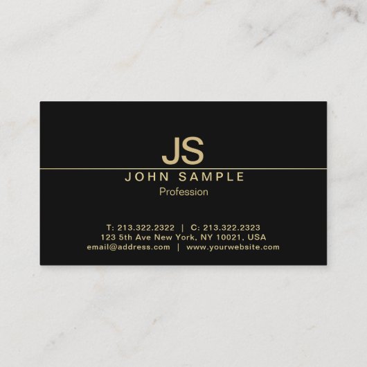 Verfijnd Modern Zwart en Goud Monogram Luxe Visitekaartje (Achterkant)