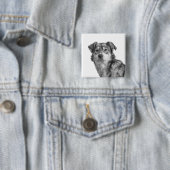 Verfijnd monochroom groot gemengd ras hond vierkante button 5,1 cm (In situ)