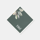 Verfijnd monogram eucalyptusbladeren servet (Hoek)