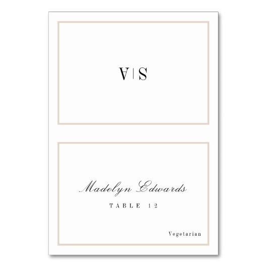 Verfijnd monogram minimale opvouwbare plaatskaart kaart (Voorkant)