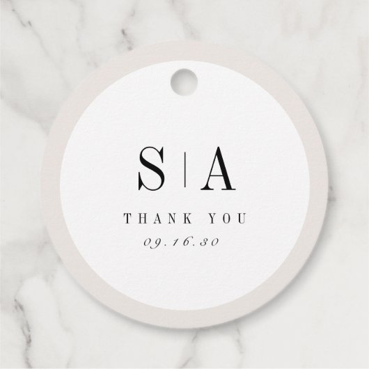 Verfijnd monogram minimalistisch huwelijk bedankjes labels (Achterkant)