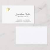 Verfijnd Monogram Wit Goud Moderne Vlakte Visitekaartje (Voorkant / Achterkant)