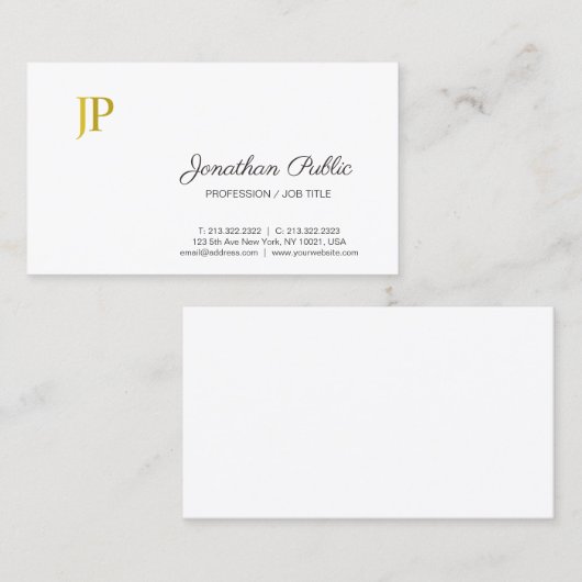 Verfijnd Monogram Wit Goud Moderne Vlakte Visitekaartje (Voorkant / Achterkant)