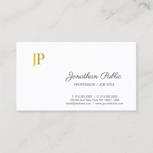 Verfijnd Monogram Wit Goud Moderne Vlakte Visitekaartje (Voorkant)