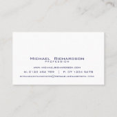 Verfijnd Navy Blauw Wit Unisex Custom Visitekaartje (Achterkant)