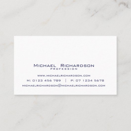 Verfijnd Navy Blauw Wit Unisex Custom Visitekaartje (Achterkant)