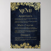 Verfijnd Navy Blue & Gold Swirls Bruiloft Menu Poster (Voorkant)
