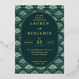 Verfijnd Navy Botanisch Blad Folie Uitnodiging