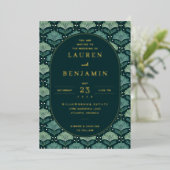 Verfijnd Navy Botanisch Blad Folie Uitnodiging (Staand Voorkant)