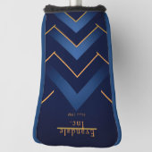 Verfijnd Navy Goud Chevron Gepersonaliseerde Putte Golfheadcover (Draai 90)