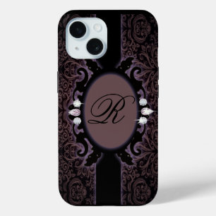 Verfijnd paarsDamask monogram iPhone 15 Case