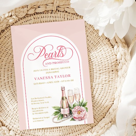 Verfijnd parels en prosecco bewerkbare uitnodiging