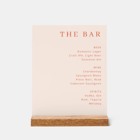 Verfijnd Perzik Minimalistisch Barmenu Acryl Bord (Voorkant)