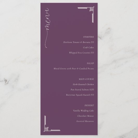 Verfijnd Pruim Minimalistisch Trouwmenu Menu (Voorkant)
