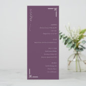 Verfijnd Pruim Minimalistisch Trouwmenu Menu (Staand voorkant)