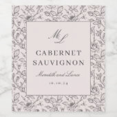 Verfijnd  Roos Roze Monogram Bruiloft Wijn Etiket (Enkel label)