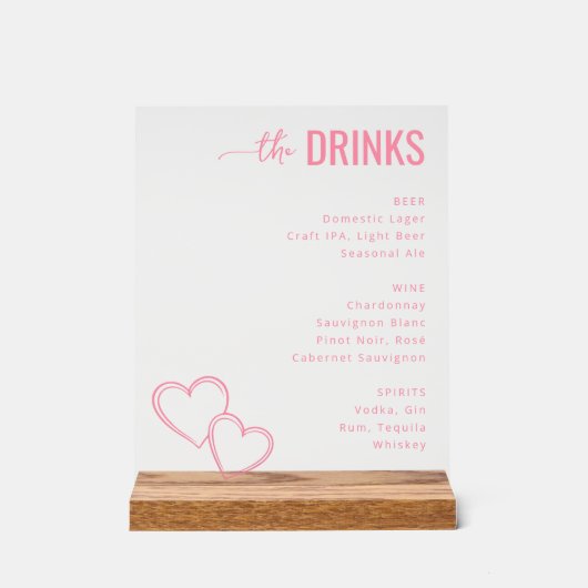 Verfijnd Roze Minimalistisch Drankmenu Acryl Bord (Voorkant)
