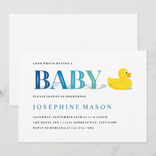 Verfijnd Rubber Duck Turquoise Baby shower Kaart (Voorkant / Achterkant)