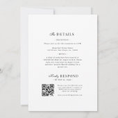 Verfijnd Script Wit QR-code Details Bruiloft Kaart (Achterkant)