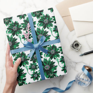 Verfijnd smaragdgroen bloemig inpakpapier