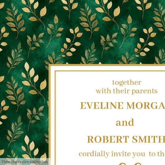 Verfijnd smaragdgroen gouden blad bruiloft kaart