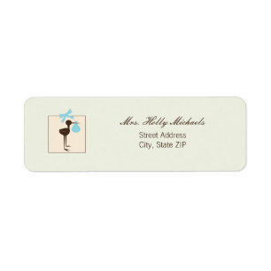 Verfijnd Stork Blue & Brown Baby shower Etiket