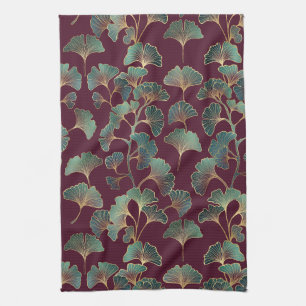 Verfijnd Teal Ginkgo met Gouden Accenten Theedoek
