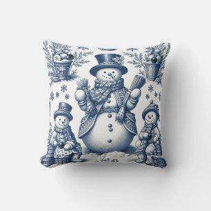 Verfijnd Toile Blauwe Sneeuwman Patroon Kussen