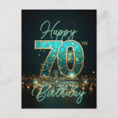 Verfijnd Turkoois Goud 70e Verjaardag Gloed Briefkaart (Voorkant)