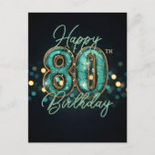 Verfijnd Turquoise en Goud Metaalachtig 80e Verjaa Briefkaart (Voorkant)