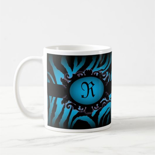 Verfijnd turquoise Zebra Print monogram Koffiemok (Links)