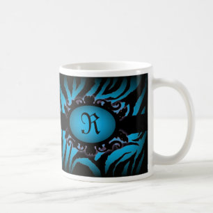 Verfijnd turquoise Zebra Print monogram Koffiemok