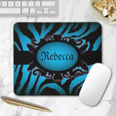 Verfijnd turquoise Zebra Print monogram Muismat