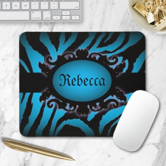 Verfijnd turquoise Zebra Print monogram Muismat