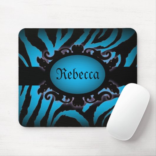 Verfijnd turquoise Zebra Print monogram Muismat (Met muis)