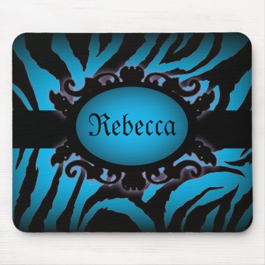 Verfijnd turquoise Zebra Print monogram Muismat (Voorkant)