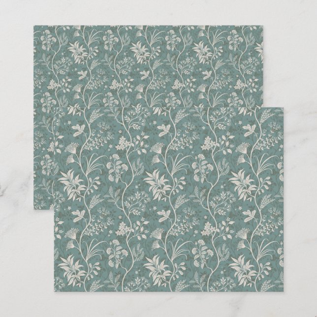 Verfijnd Turquoisegroen Botanisch Scrapbookpapier (Voorkant / Achterkant)