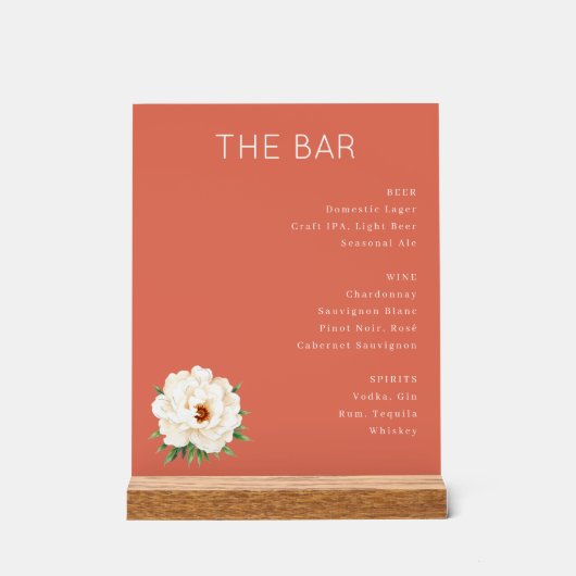 Verfijnd Zalmroze Minimalistische Bar Menu Acryl Bord (Voorkant)