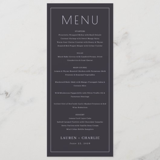 Verfijnd Zwart Formeel Menu (Voorkant)