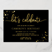 Verfijnd zwart goud laten we verjaardag vieren folie uitnodiging (Voorkant)