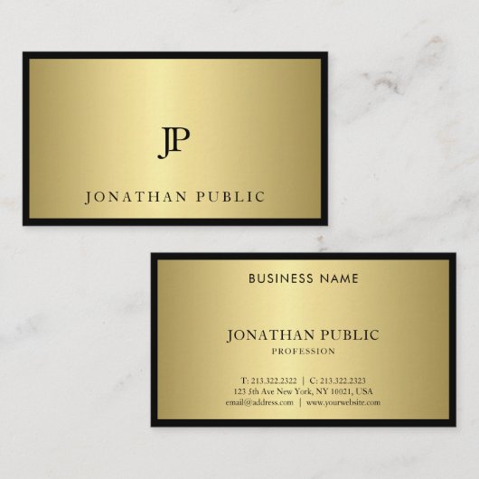 Verfijnd Zwart Goud Monogram Glam Modern Fijn Visitekaartje (Voorkant / Achterkant)