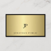 Verfijnd Zwart Goud Monogram Glam Modern Fijn Visitekaartje (Voorkant)